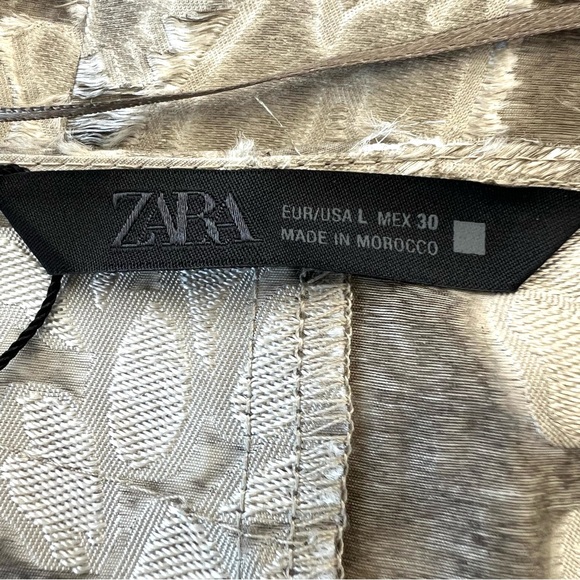 ZARA Sage Green Textured Draped Floral Design Short Sleeves Midi Dress Sz L NEW - Picture 13 of 16